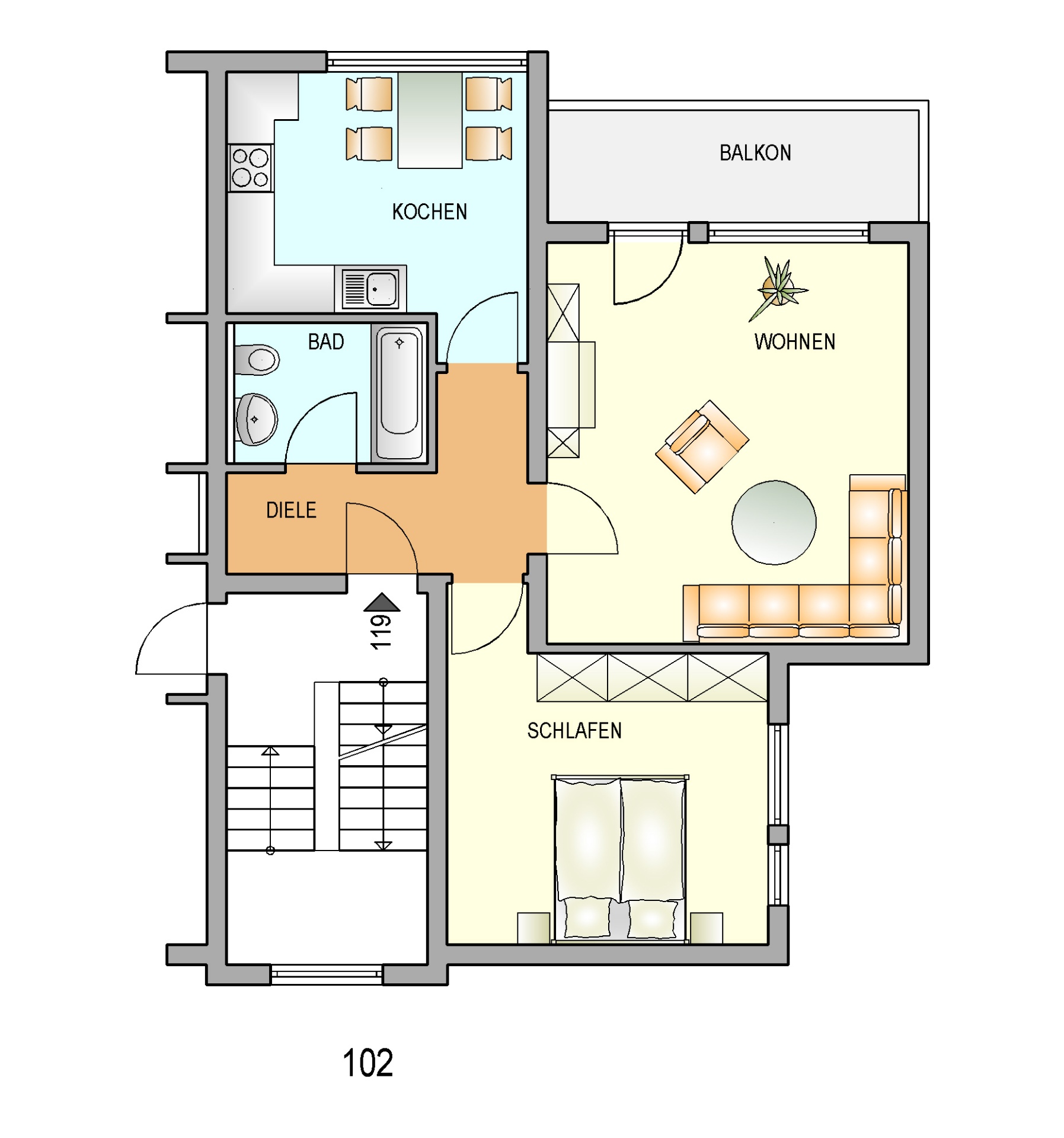 Bild zum Angebot: Attraktive Wohnung mit großzügigem Wohnbereich und Balkon